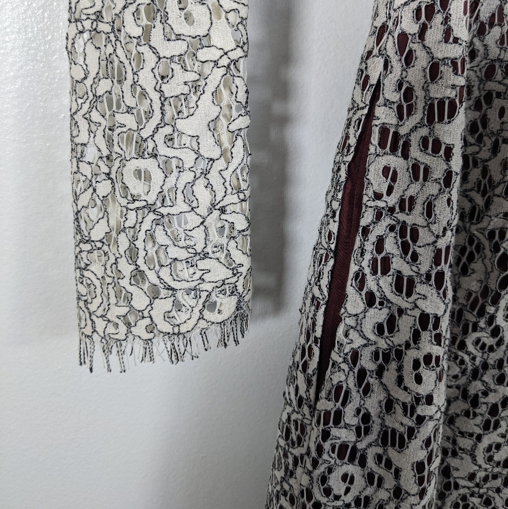 Carven White Lace Long Sleeve Dress with Red Lining - Size 8/40 - Picture 5 of 13